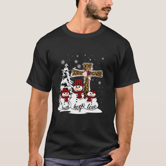 Camiseta Jesus Faith Hope Love Snowman Graciosos Navidad Pa (Anverso)