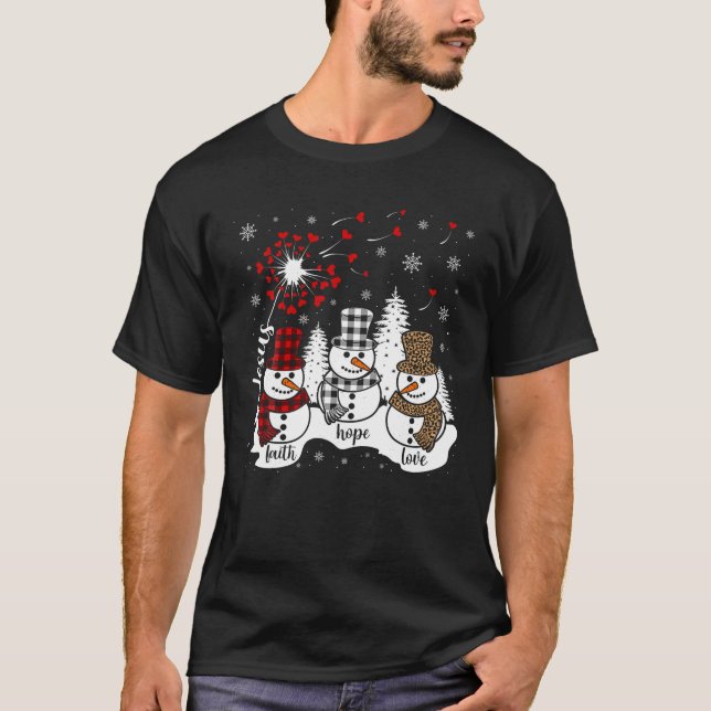 Camiseta Jesus Faith Hope Love Snowman Navidades Funny Xmas (Anverso)