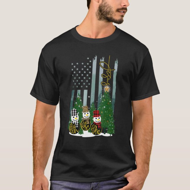 Camiseta Jesús Faith Hope Love Snowman Red Plaid Xmas Por C (Anverso)