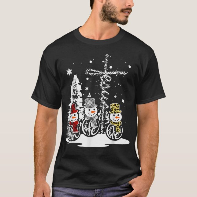 Camiseta Jesús Fe Esperanza Amor Muñeco de Nieve Divertida  (Anverso)
