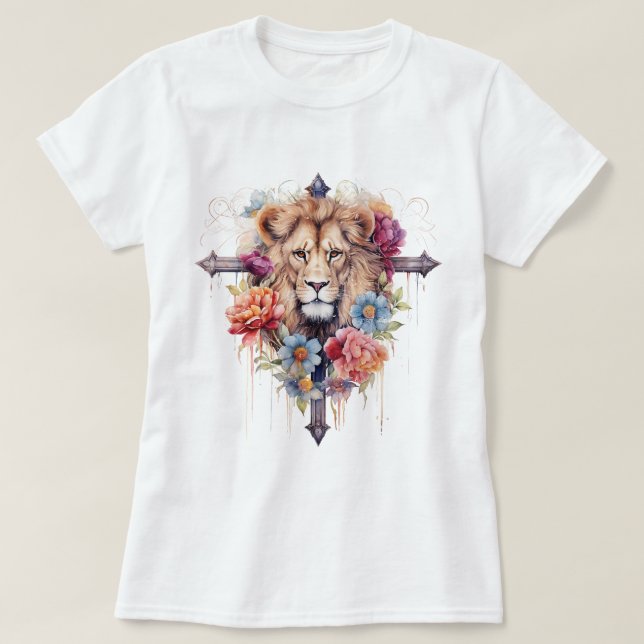 Camiseta Jesús Flores Salvajes León De Dios Cristiano (Diseño del anverso)