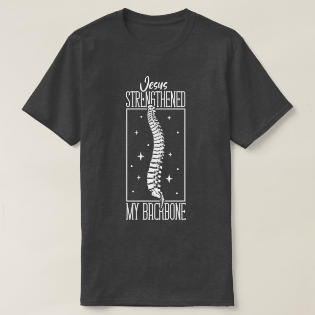 Camiseta Jesús fortalece mi cirugía espinal espinal (Diseño del anverso)