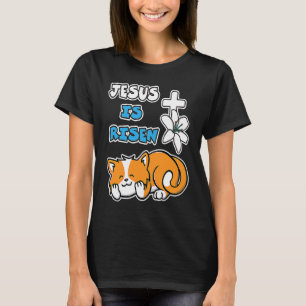 Camiseta Jesús Ha Resucitado Pascua Cristiana Gato Naranja