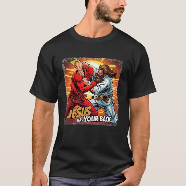 Camiseta Jesus Has Your Back Jiu Jitsu Retro Christian Men  (Anverso)
