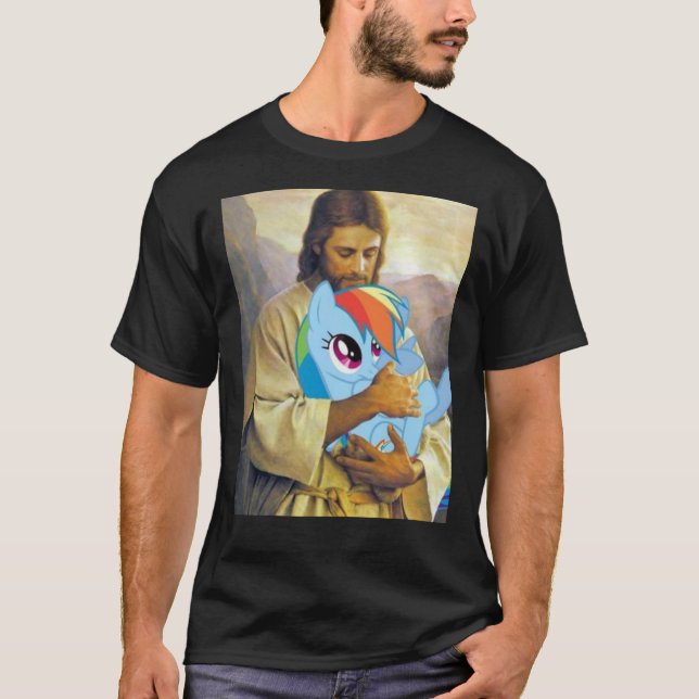 Camiseta Jesus holding rainbow dash Classic T-Shirt (Anverso)
