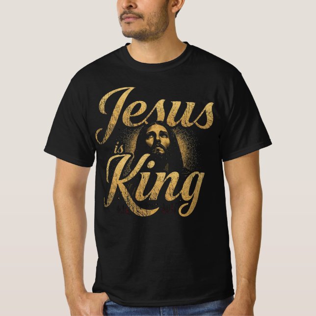 Camiseta Jesus Is King Bold Gold Christian Typography (Anverso)