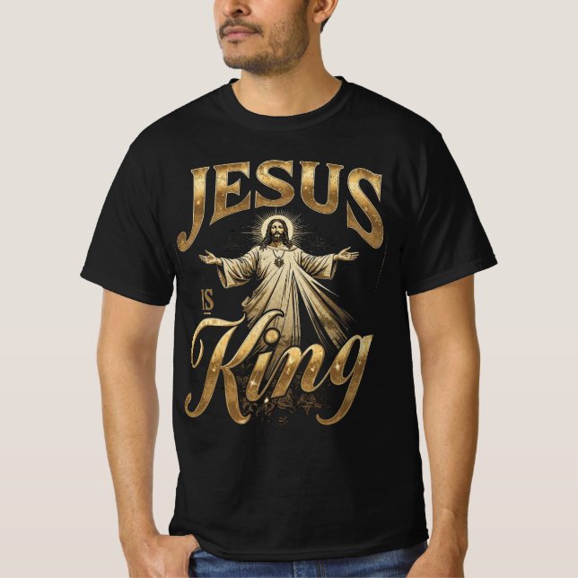 Camiseta Jesus Is King Elegant Gold Script Christian (Anverso)