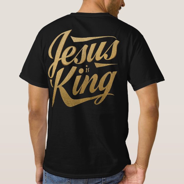 Camiseta Jesus Is King Gold Font Christian Statement (Reverso)