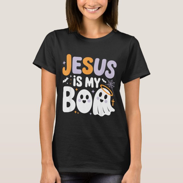 Camiseta Jesus Is My Boo Cute Christian Halloween Ghost Fun (Anverso)