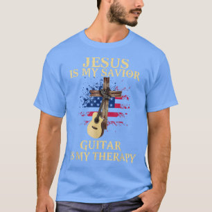 Camiseta Jesus Is My Savior Guitar Is My Therapy Cross USA