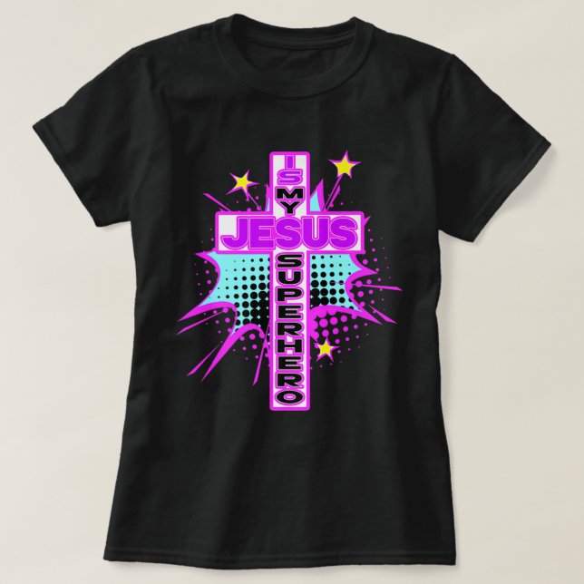 Camiseta Jesus Is My Superhero Pop Art Design (Diseño del anverso)