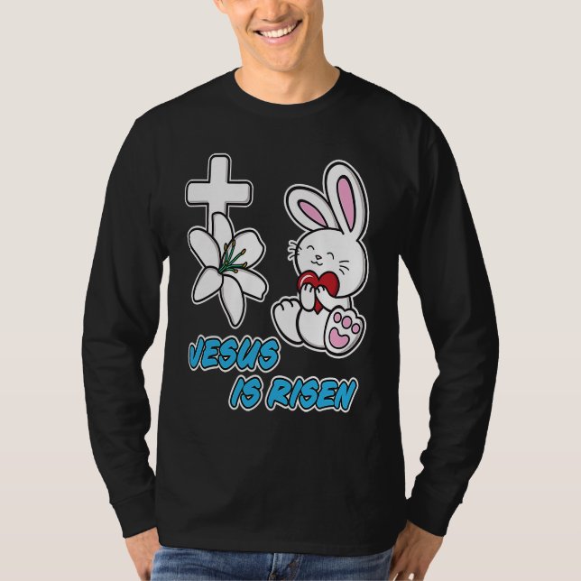 Camiseta Jesus Is Risen Christian Easter Cute Bunny He Is R (Anverso)