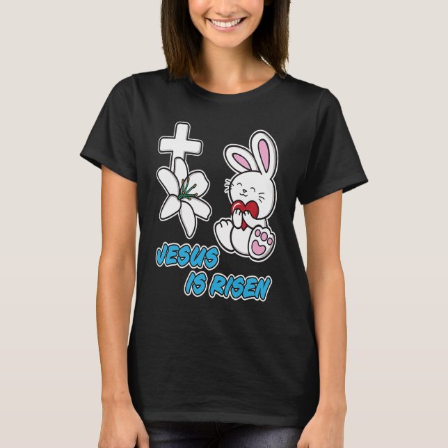 Camiseta Jesus Is Risen Christian Easter Cute Bunny He Is R (Anverso)