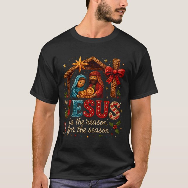 Camiseta Jesus Is The Reason For Season Yarn Crochet Art De (Anverso)