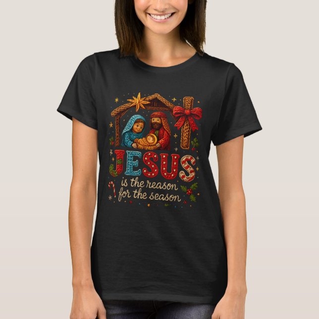 Camiseta Jesus Is The Reason For Season Yarn Crochet Art De (Anverso)