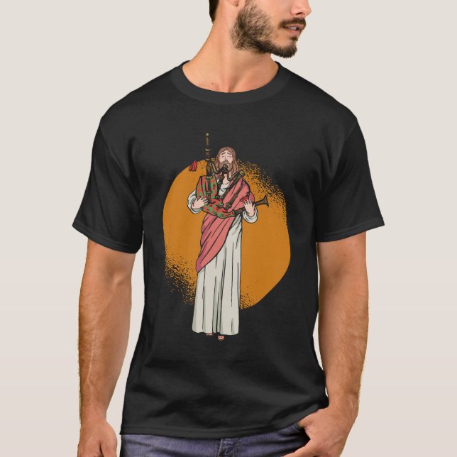 Camiseta Jesús jugando a los Bagpipes - Música escocesa Bag (Anverso)