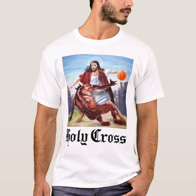 Camiseta Jesús Jugando Basketball contra el diablo cruzando (Anverso)