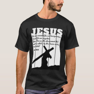 Camiseta JESÚS llevando la cita cruzada de la Biblia Isaiah