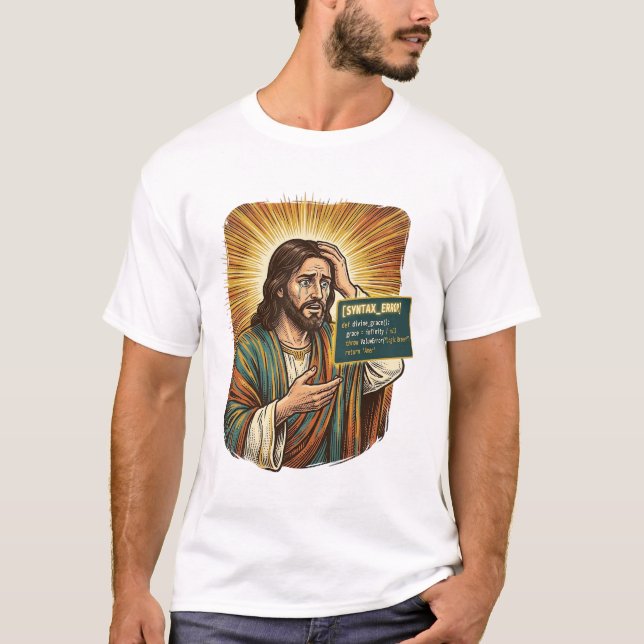 Camiseta Jesús llorando Error de sintaxis Programador de co (Anverso)