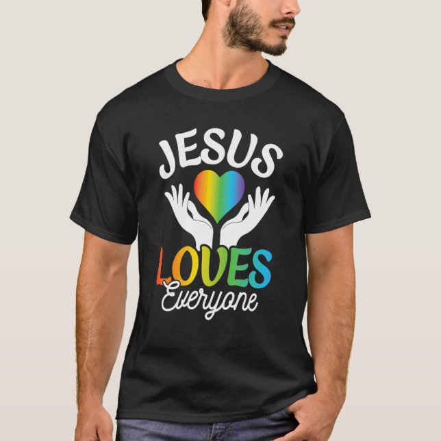 Camiseta Jesus Loves Everyone Gay Lesbian LGBTQ Pride Chris (Anverso)