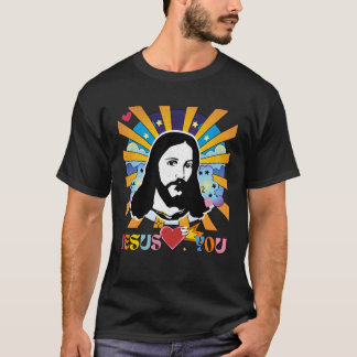 Camiseta Jesus Loves You Groovy Hippie 60s 70s Retro Rainbo
