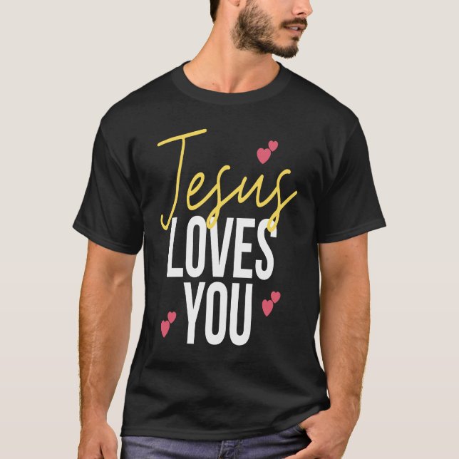 Camiseta Jesus Loves You Typography with Hearts (Anverso)