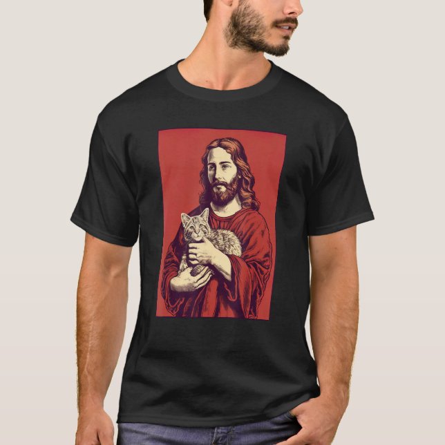 Camiseta Jesus Loving Cat God Christian Cat  Cat Dad Men (Anverso)