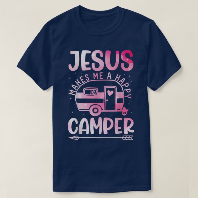 Camiseta Jesus Makes Me A Happy Camper Christian Campfire P (Diseño del anverso)