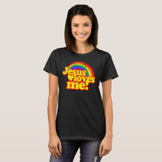 Camiseta Jesús me ama cristiano brillante del arco iris del