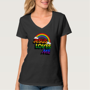 Camiseta Jesús Me Ama Gay Rainbow Cute Christian Lgbtq P