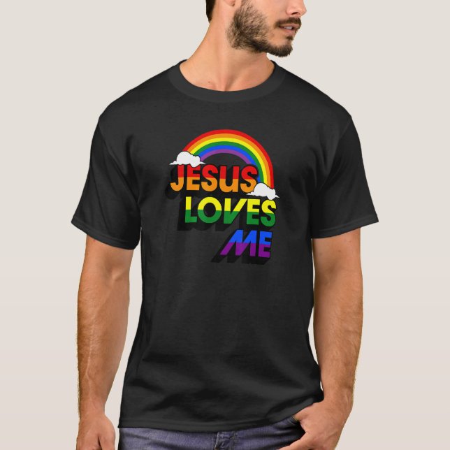 Camiseta Jesús Me Ama Gay Rainbow Cute Christian Lgbtq P (Anverso)