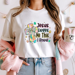 Camiseta Jesús Me Ama Pascua; Cruz Floral Cristiana