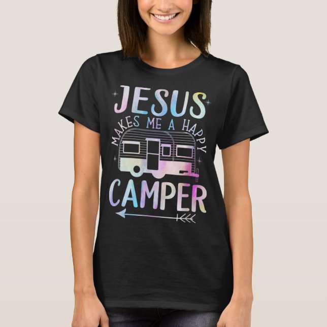 Camiseta Jesús Me Hace Un Feliz Camper Camping RV Cristiano (Anverso)