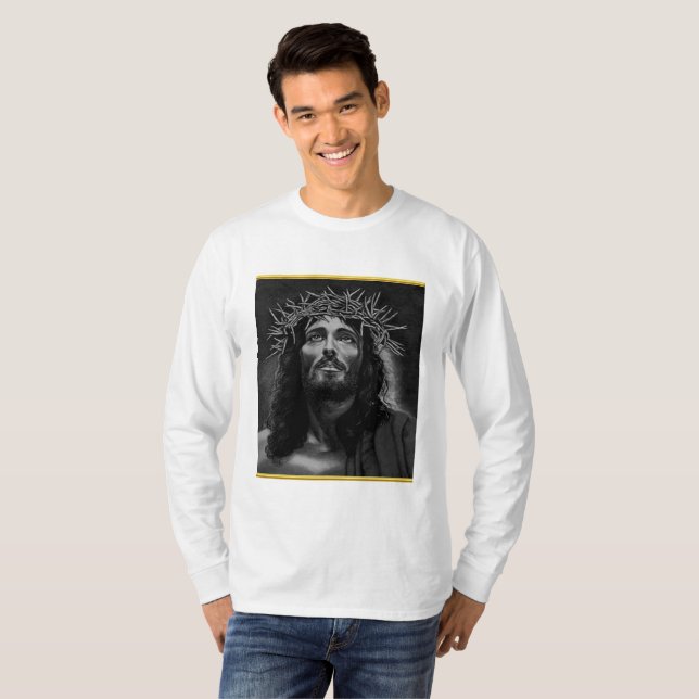 Camiseta Jesús mirando al cielo con un diseño de Relieve me (Anverso completo)