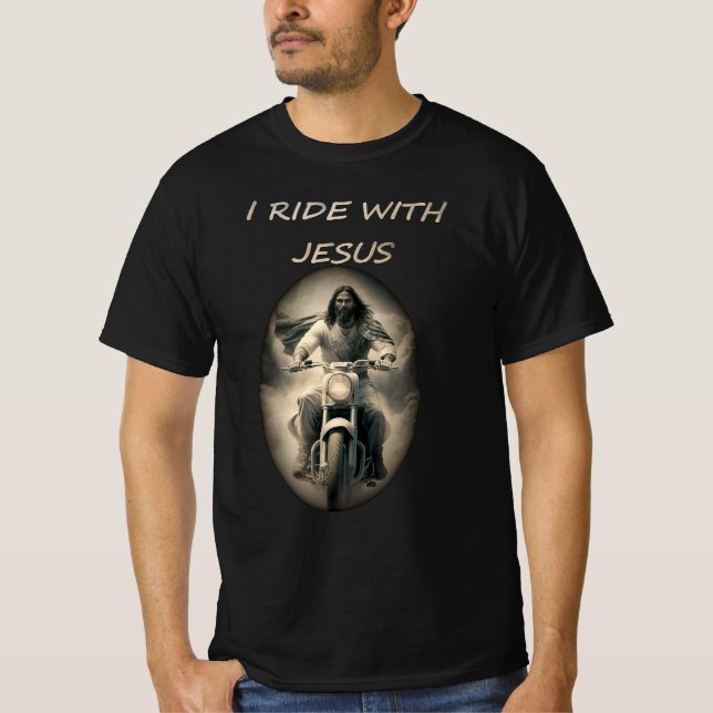 Camiseta jesus monta una motocicleta de harley (Anverso)