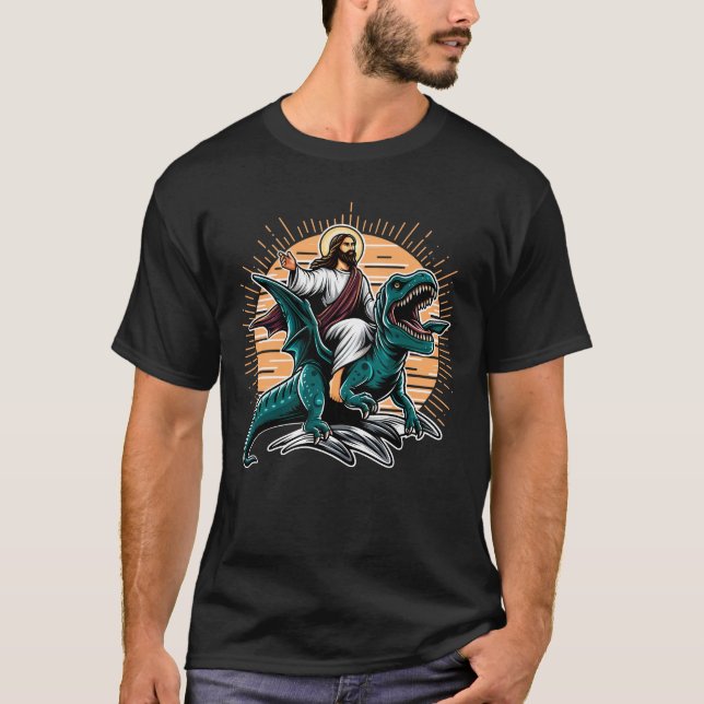 Camiseta Jesús montando dinosaurio (Anverso)
