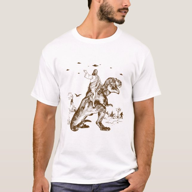 Camiseta Jesús montando dinosaurio Jesús es el regalo crist (Anverso)