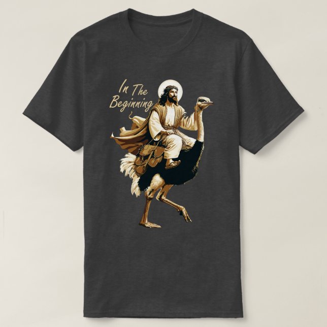 Camiseta Jesús Montando Un Ostrich 2 (Diseño del anverso)