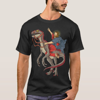 Camiseta Jesús montando un paro de dinosaurio