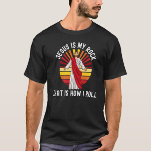 Camiseta Jesus My Rock How I Roll Christian Faith Lord Savi