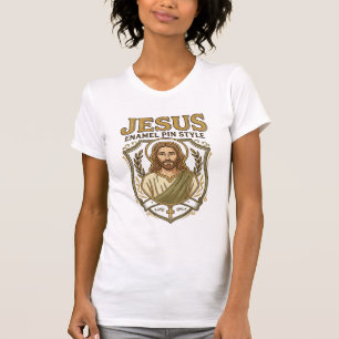 Camiseta Jesus Pin de Esmalte Estilo Jesus Pin de Esmalte C
