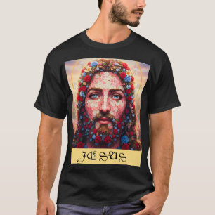 Camiseta Jesus Portrait Floral Mosaic