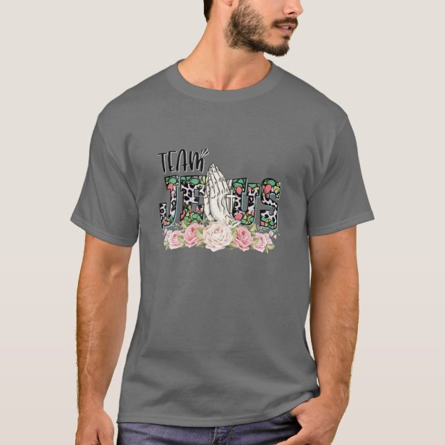 Camiseta Jesus Prayi, equipo de flores de leopardo Piel de  (Anverso)