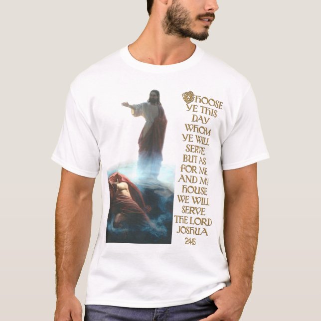 Camiseta Jesús que derrota el 24:15 de Satan y de Joshua (Anverso)