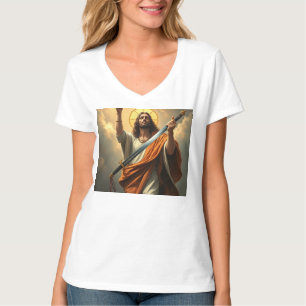 Camiseta Jesús regresa con una espada en el cuello de las m