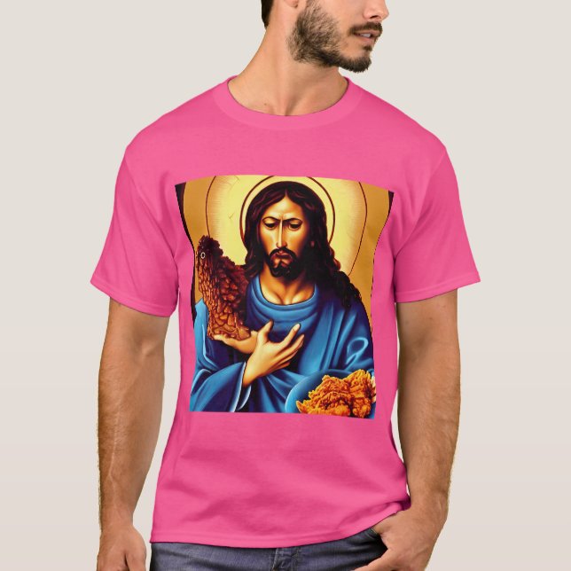 Camiseta Jesús Resurge Un Pollo Frito (Anverso)