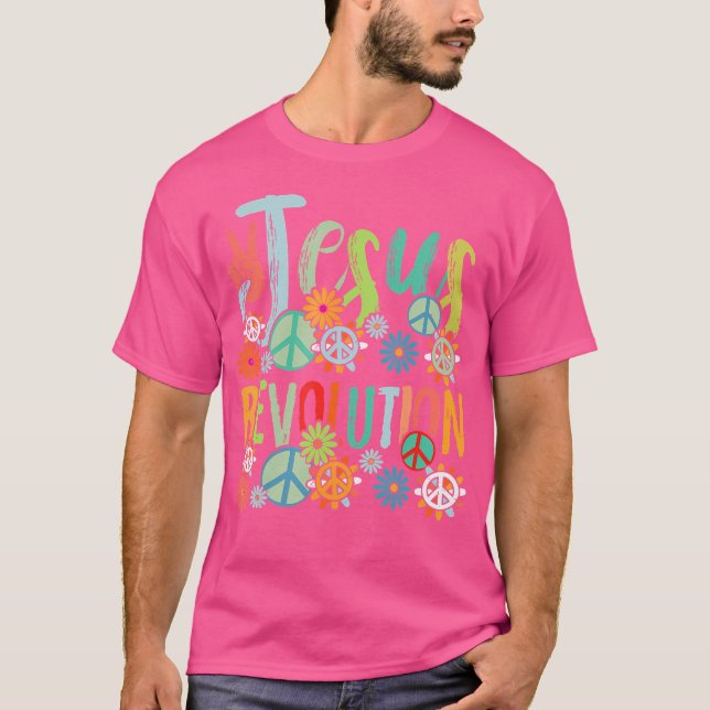 Camiseta Jesús Revolution Faith Retro Groovy Flower Peace S (Anverso)