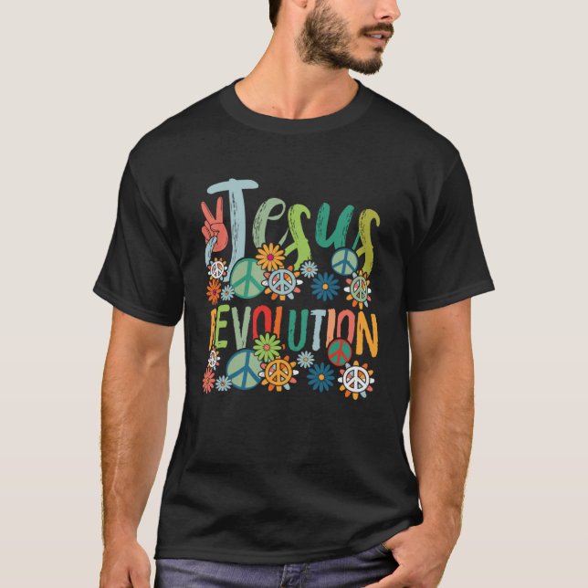 Camiseta Jesús Revolution Faith Retro Groovy Flower Peace S (Anverso)