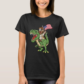 Camiseta Jesus Riding A Tyrannosaurus Rex Dinosaur USA Flag