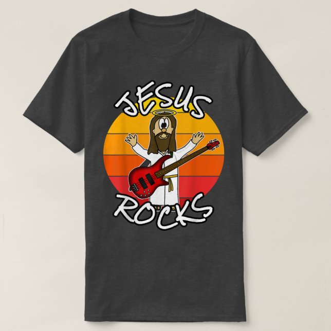Camiseta Jesús Rocks Bass Guitar, Church Baid, Worldwide M (Diseño del anverso)